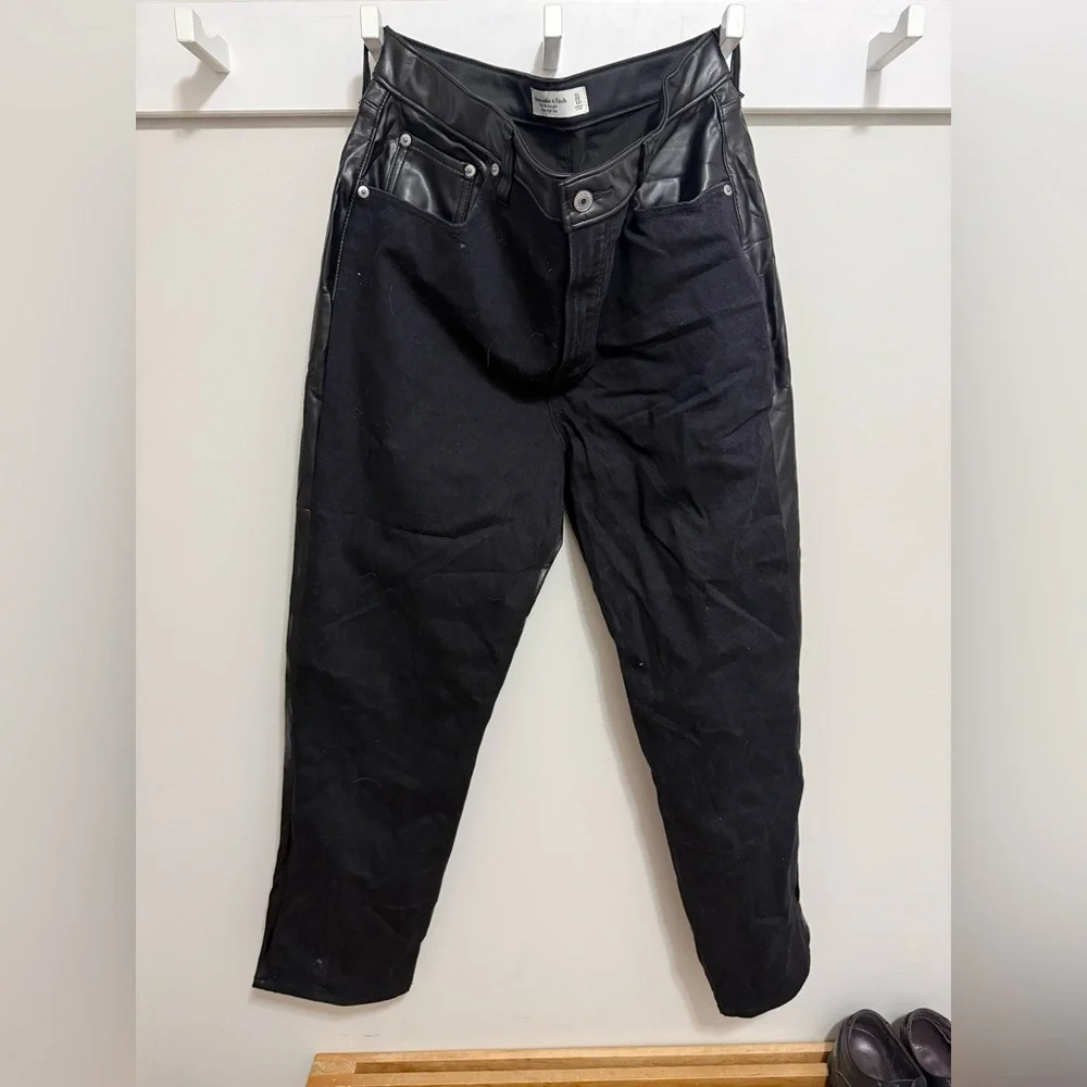 Abercrombie & Fitch Black Leather-Trimmed Pants - Picture 1 of 4